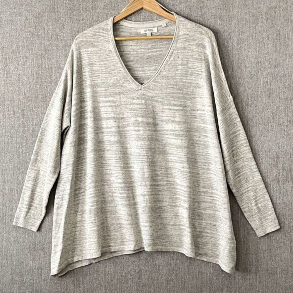 Fat Face UK Womens Beige Woven V-Neck Long Sleeve Tunic Top Size 14 Linen Blend